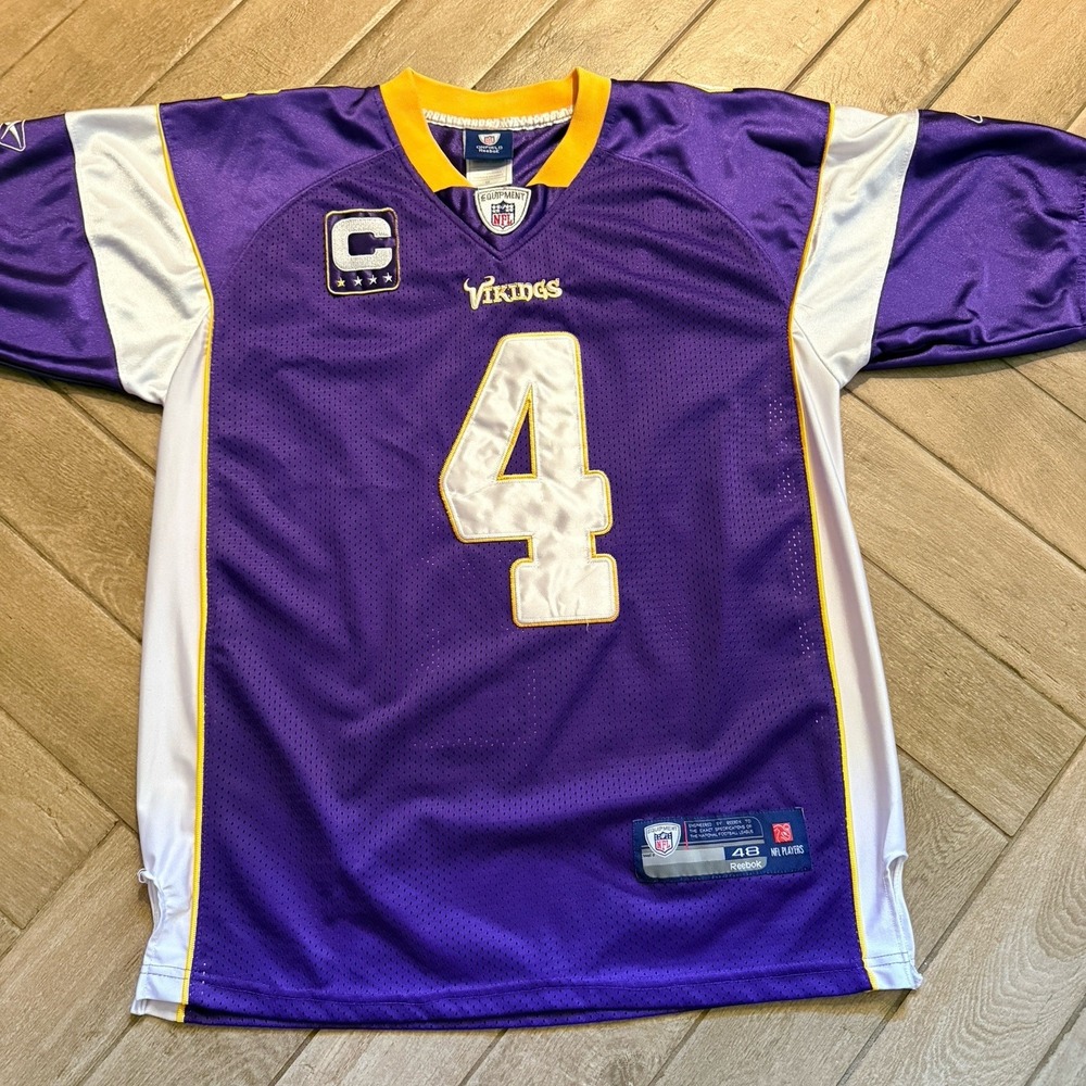 Brett Favre Minnesota Vikings Reebok On Field Jersey #4 Size 48 Captain Patch